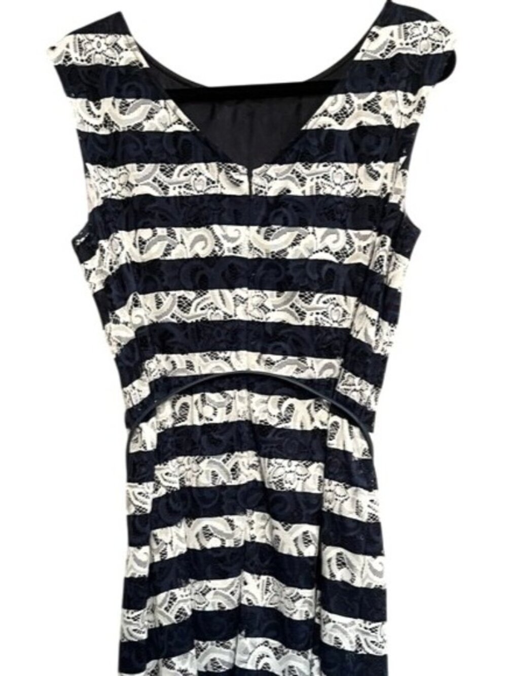 Alex Marie Sleeveless Women's Floral Lace Navy White Striped Nautical Dress (12) - Picture 9 of 15